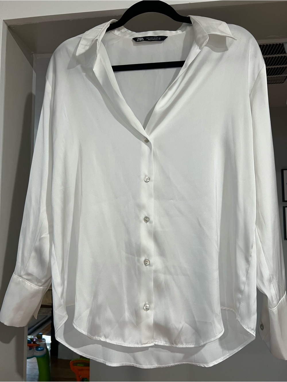 ZARA White Satin Button-Down Shirt